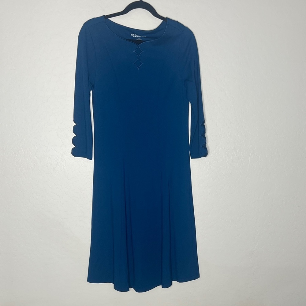 Soft Surroundings Deep Blue Alysia Scallop Sleeve A Line Dress size Small - Picture 3 of 9